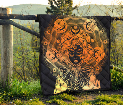 Wiccan Girl And Magical Moon Print Quilt