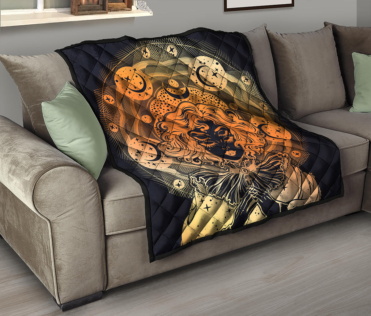 Wiccan Girl And Magical Moon Print Quilt