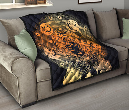 Wiccan Girl And Magical Moon Print Quilt