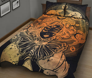 Wiccan Girl And Magical Moon Print Quilt Bed Set