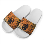 Wiccan Girl And Magical Moon Print White Slide Sandals