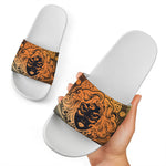 Wiccan Girl And Magical Moon Print White Slide Sandals
