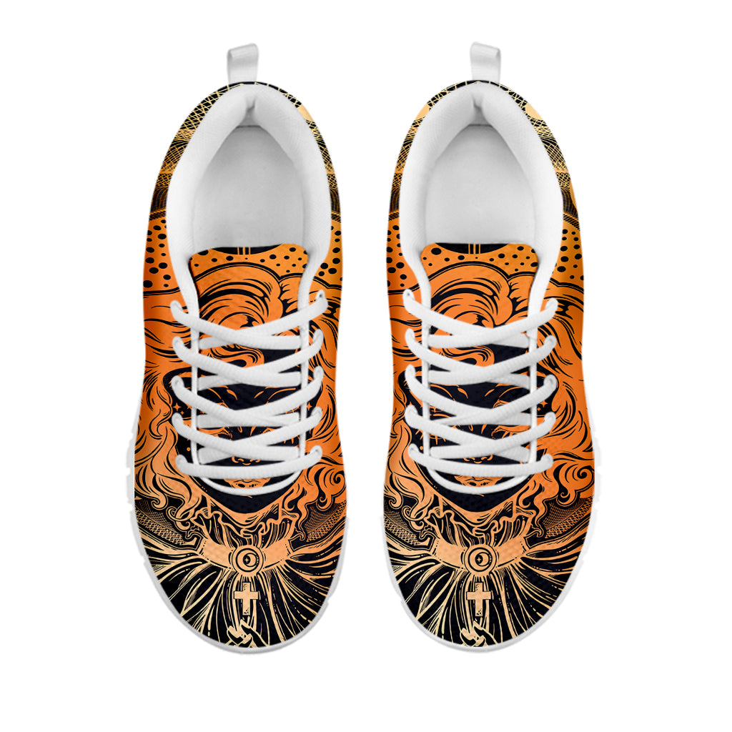 Wiccan Girl And Magical Moon Print White Sneakers