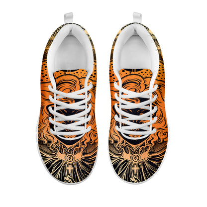 Wiccan Girl And Magical Moon Print White Sneakers