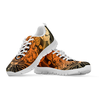 Wiccan Girl And Magical Moon Print White Sneakers