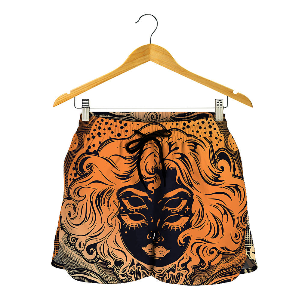 Wiccan Girl And Magical Moon Print Women's Shorts