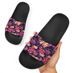 Wild Flower Print Black Slide Sandals