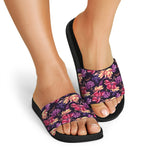 Wild Flower Print Black Slide Sandals