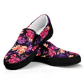 Wild Flower Print Black Slip On Sneakers