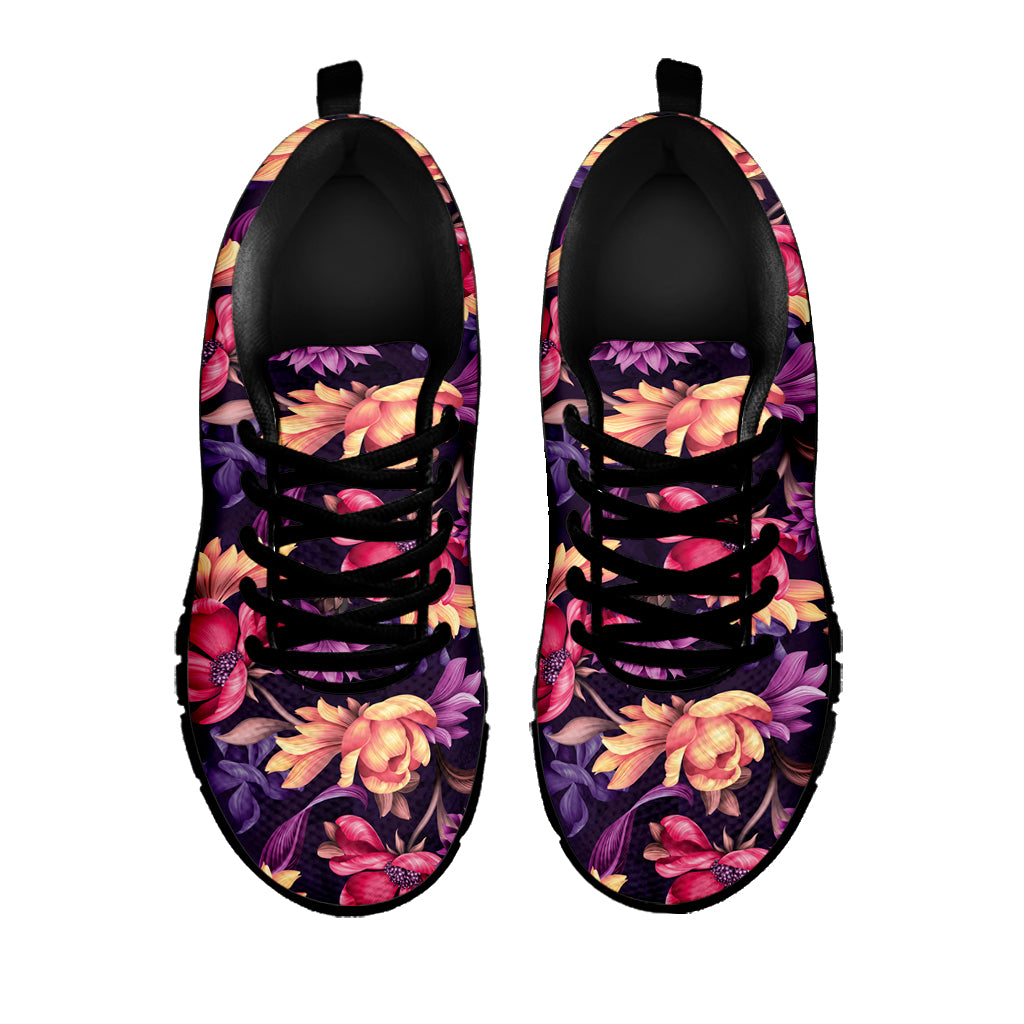 Wild Flower Print Black Sneakers