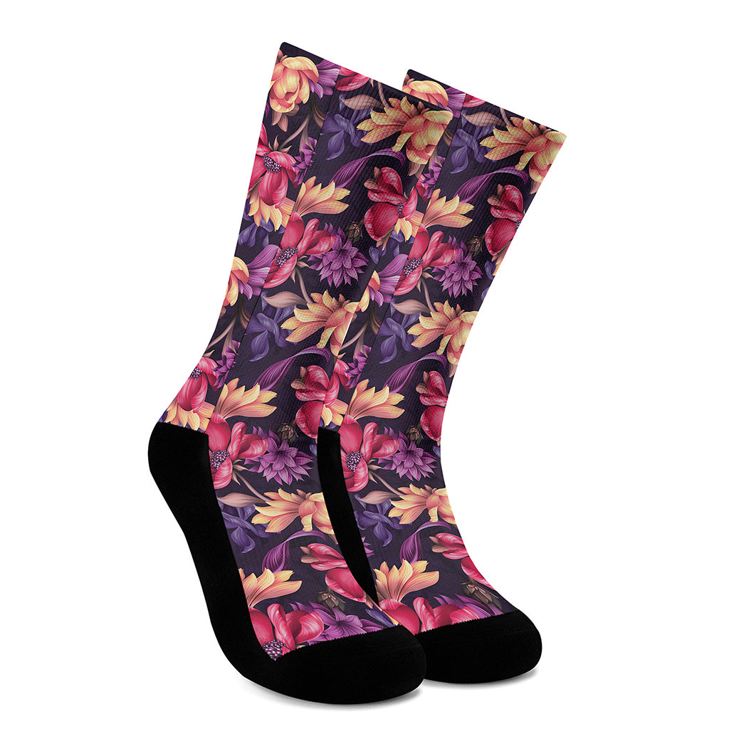 Wild Flower Print Crew Socks