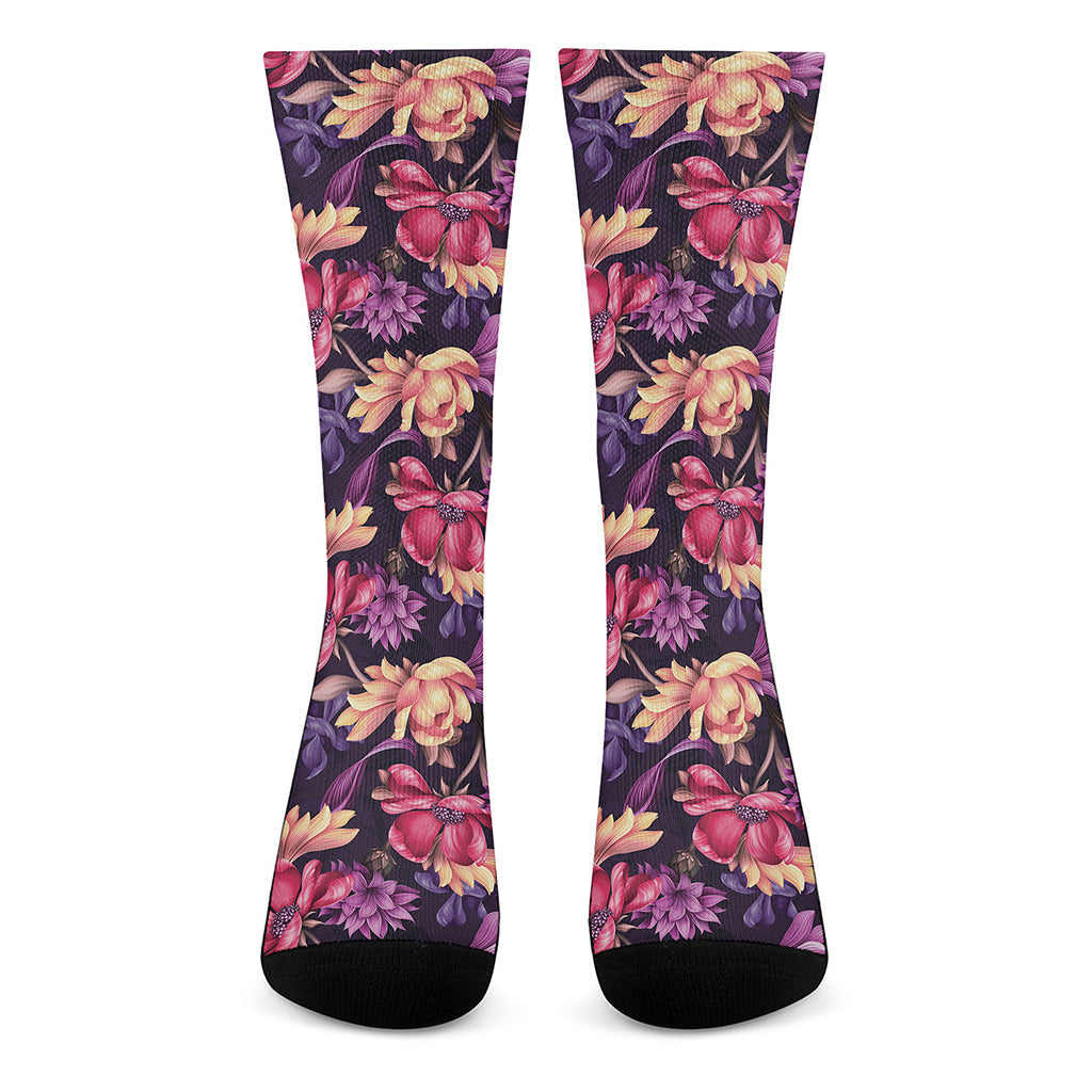 Wild Flower Print Crew Socks