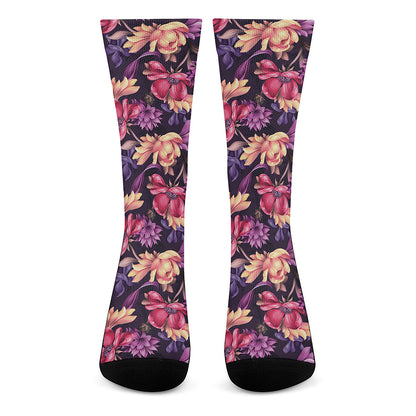 Wild Flower Print Crew Socks