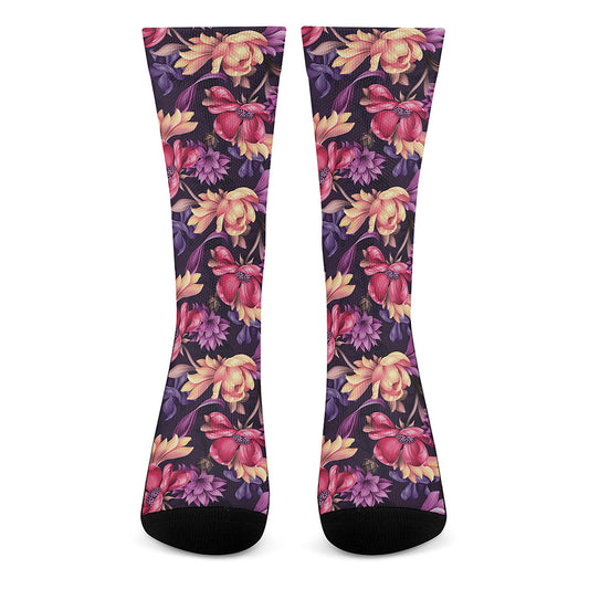 Wild Flower Print Crew Socks