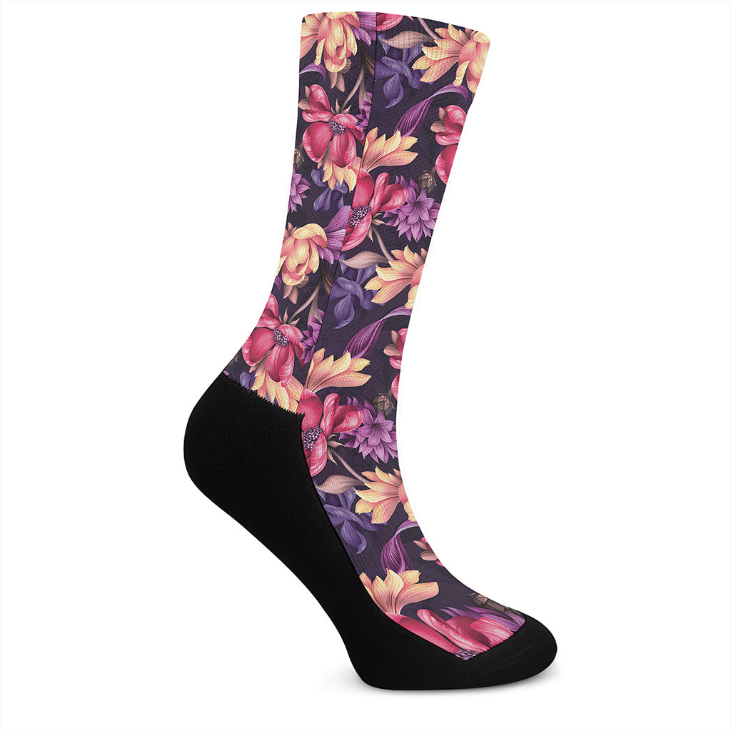 Wild Flower Print Crew Socks