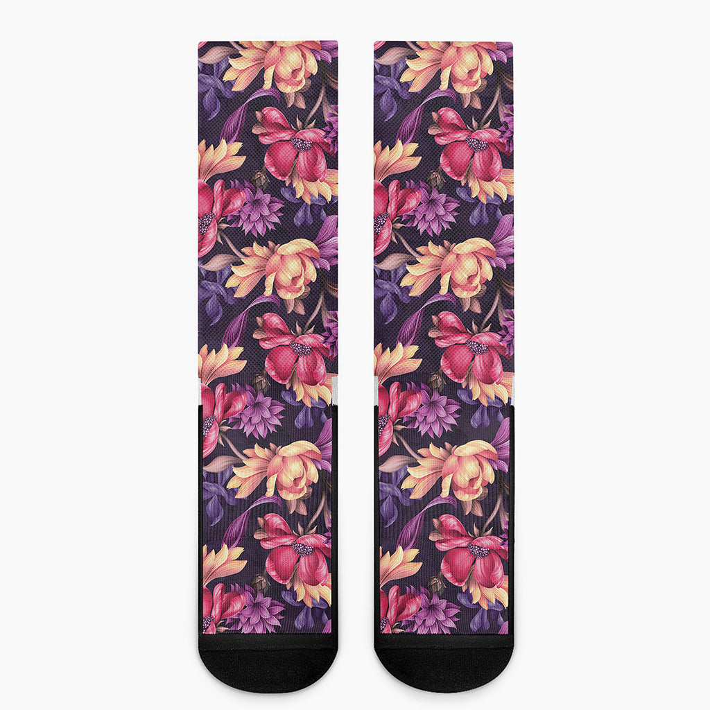 Wild Flower Print Crew Socks