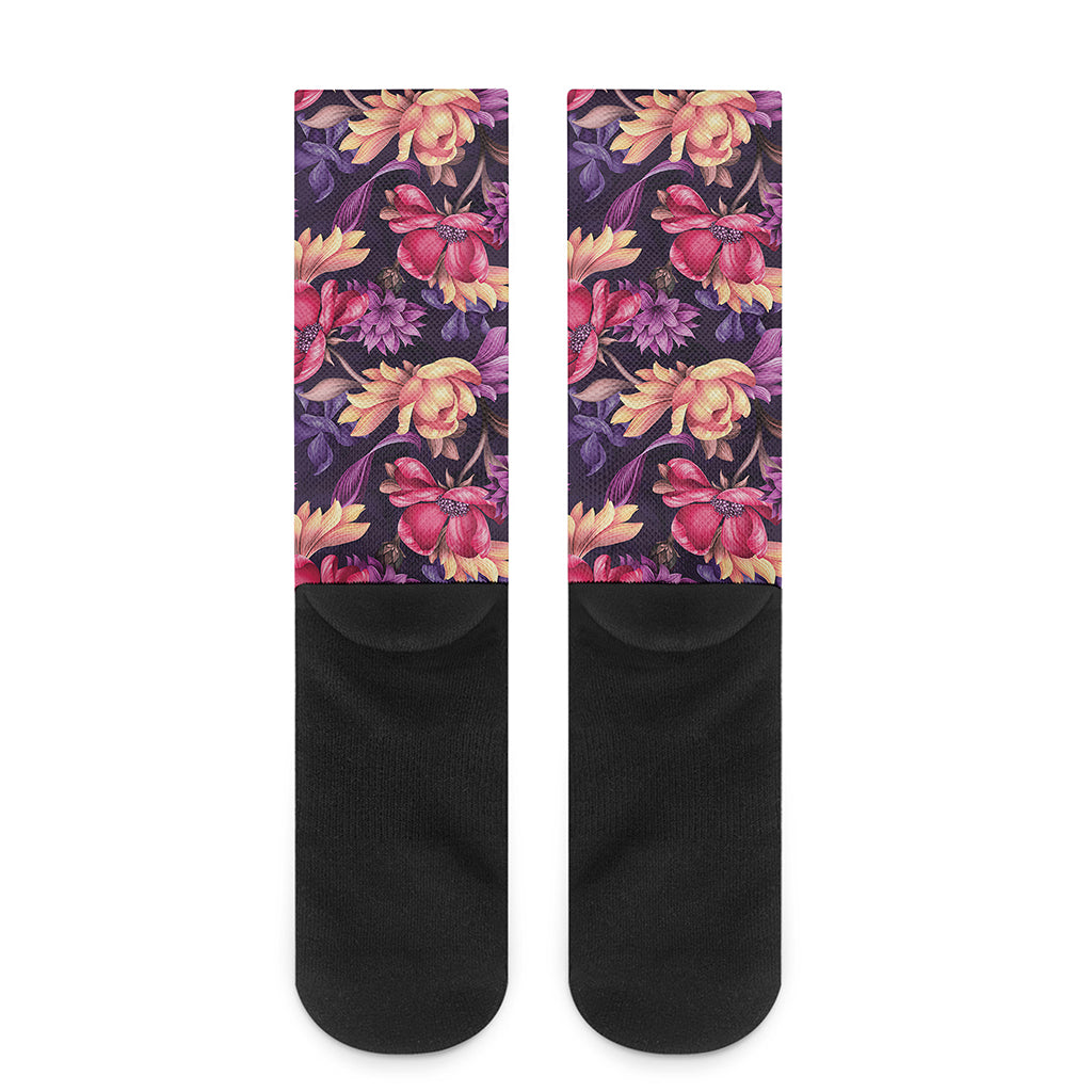 Wild Flower Print Crew Socks