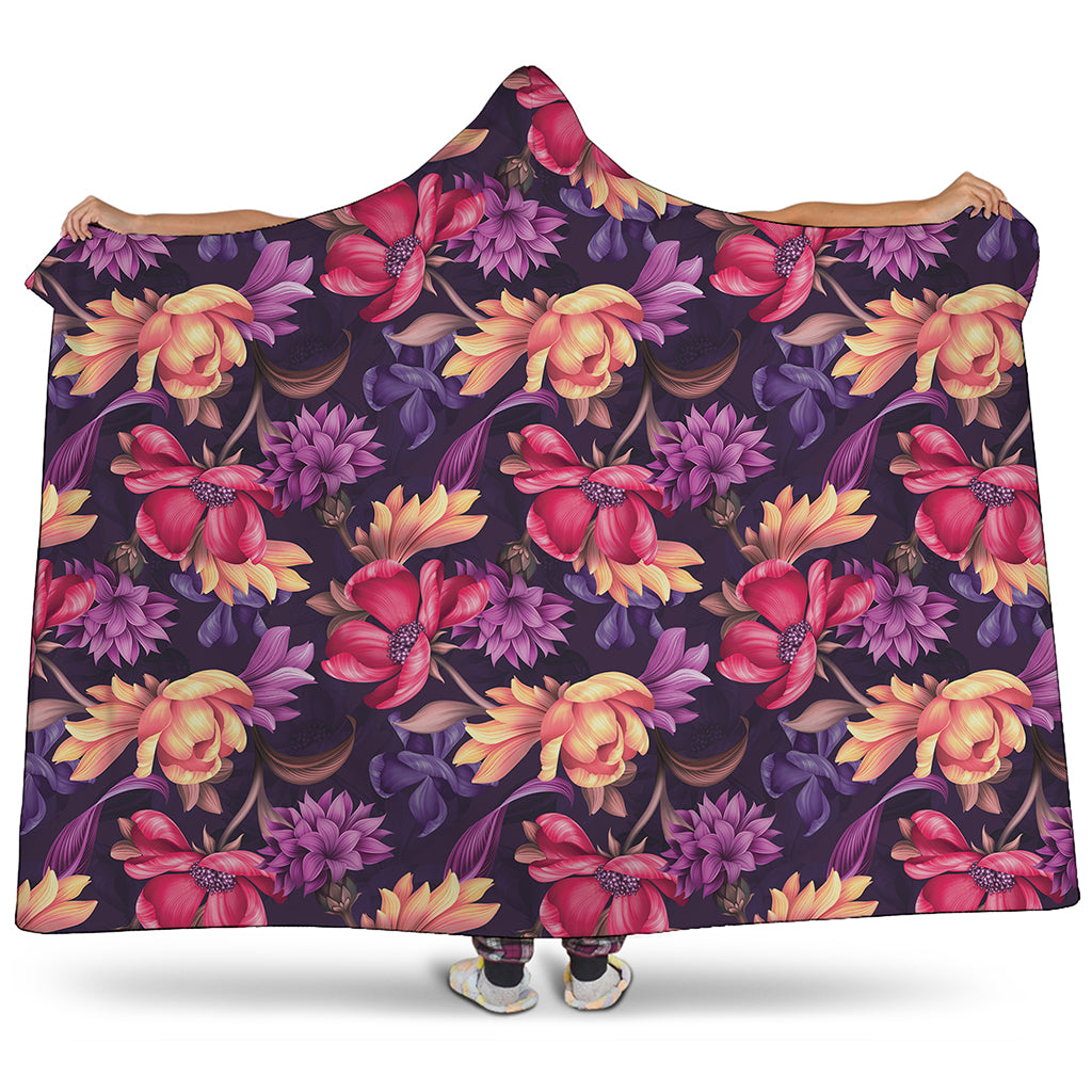 Wild Flower Print Hooded Blanket