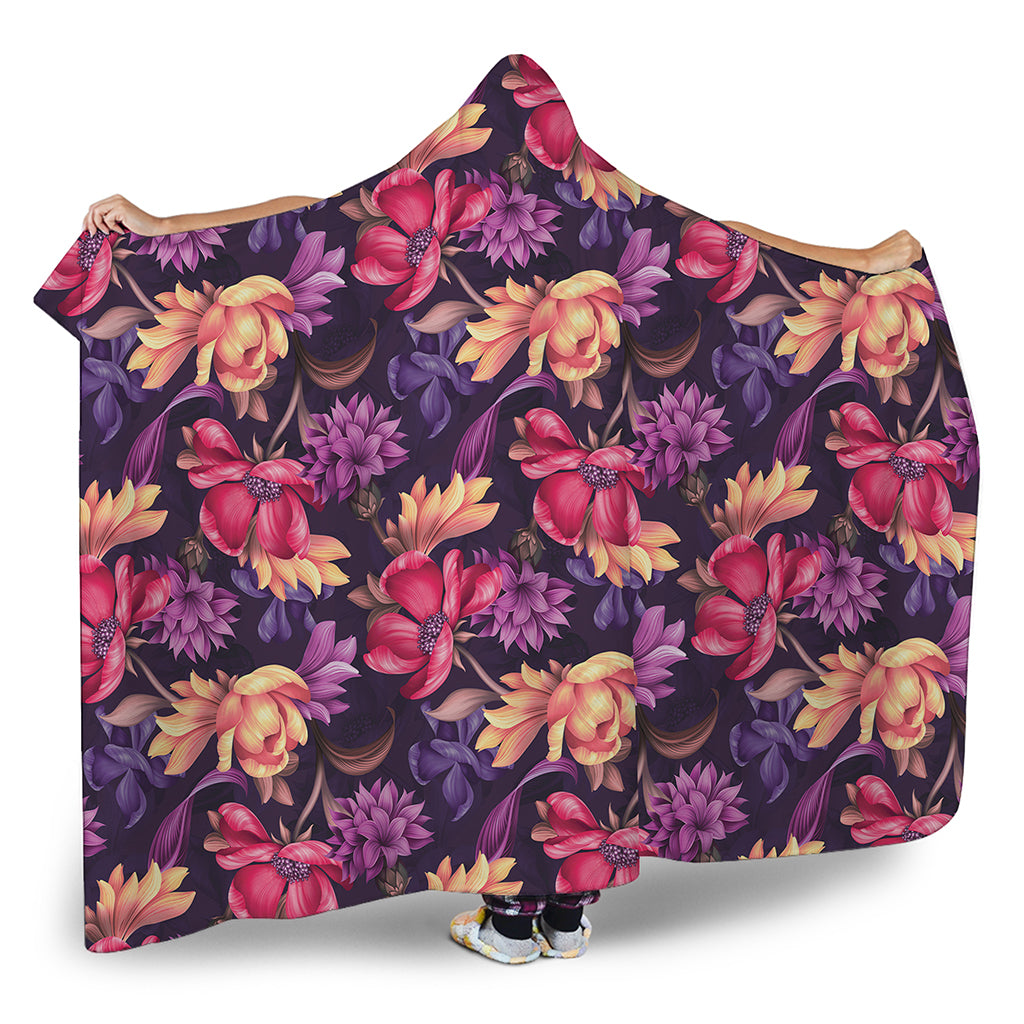 Wild Flower Print Hooded Blanket