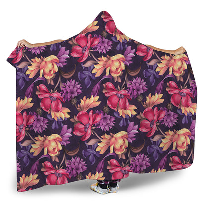 Wild Flower Print Hooded Blanket