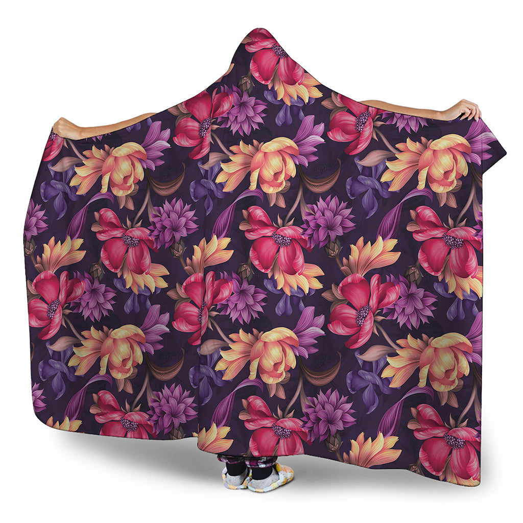 Wild Flower Print Hooded Blanket