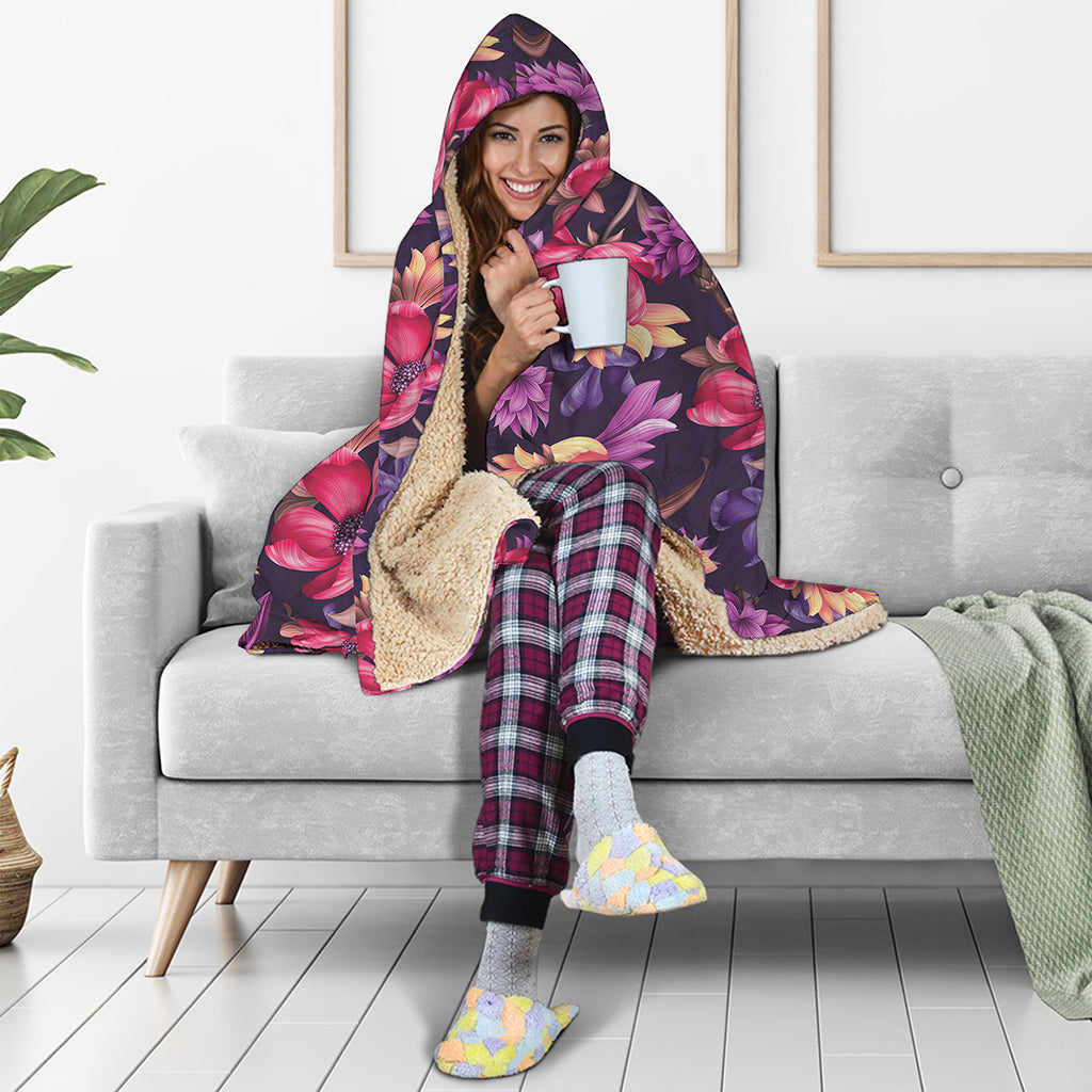 Wild Flower Print Hooded Blanket