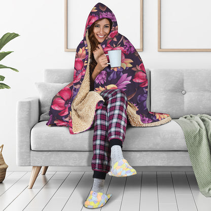Wild Flower Print Hooded Blanket