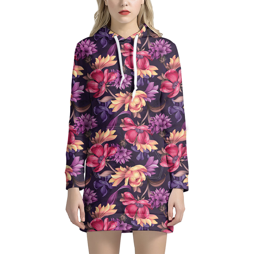 Wild Flower Print Hoodie Dress