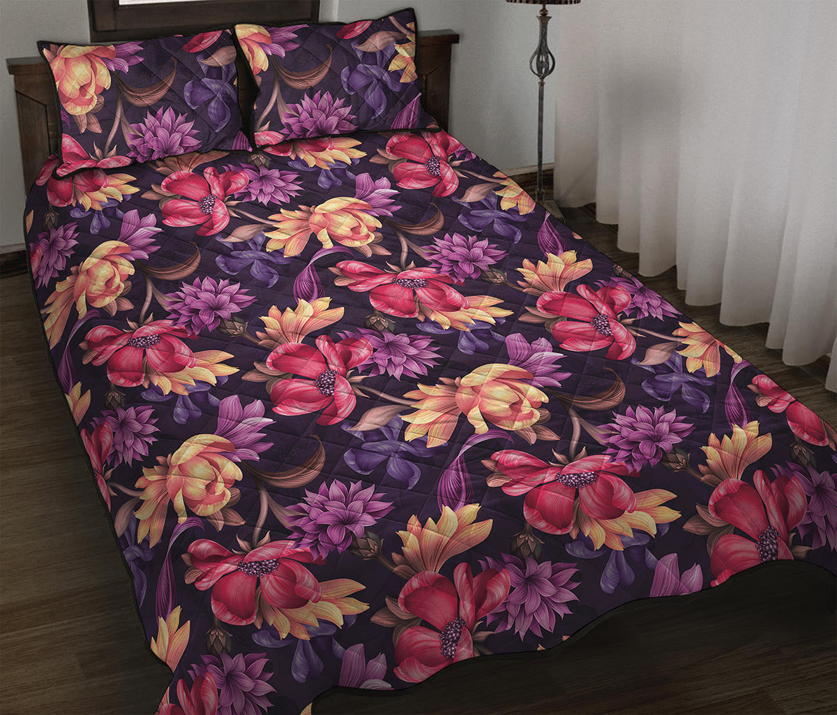 Wild Flower Print Quilt Bed Set