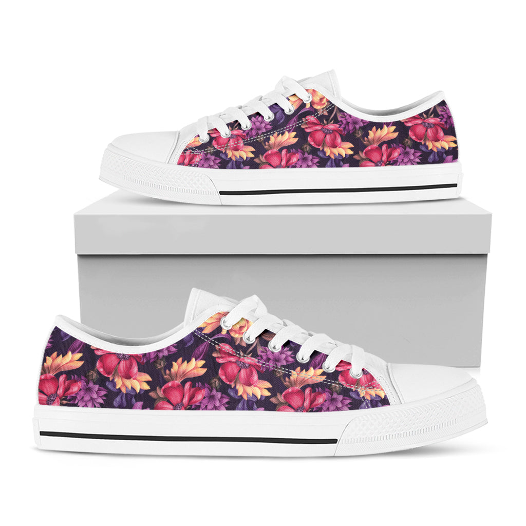 Wild Flower Print White Low Top Shoes