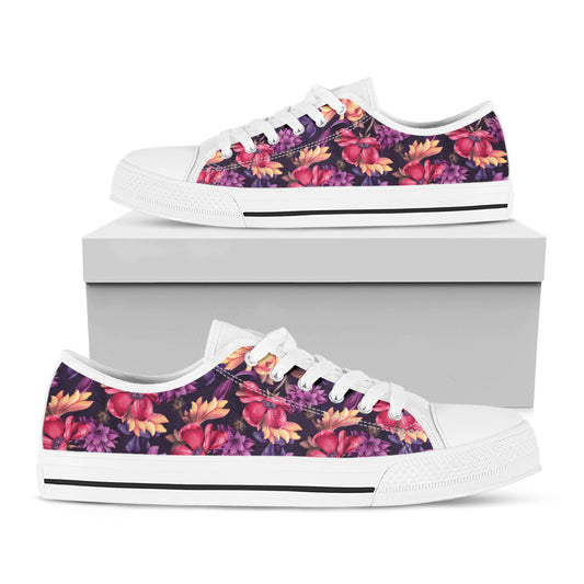 Wild Flower Print White Low Top Shoes