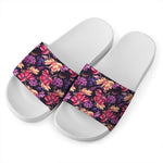 Wild Flower Print White Slide Sandals