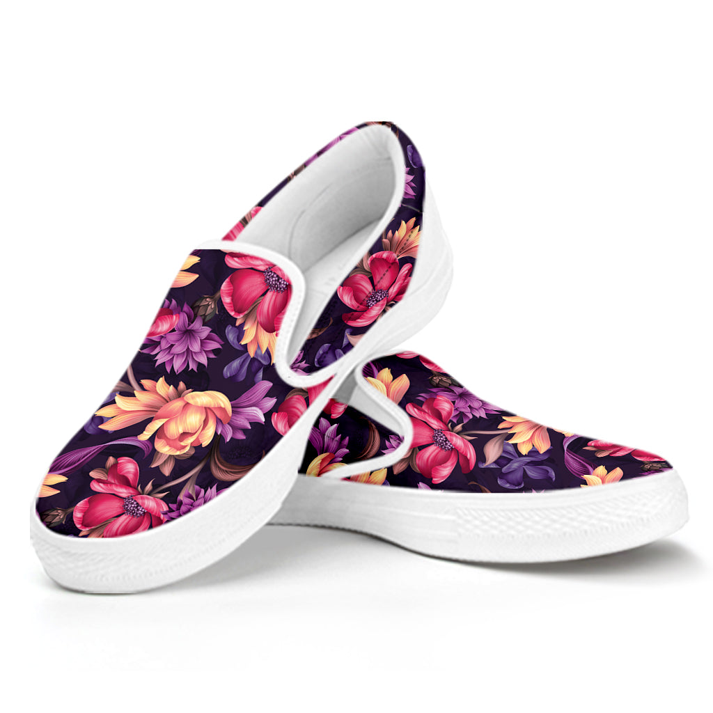 Wild Flower Print White Slip On Shoes