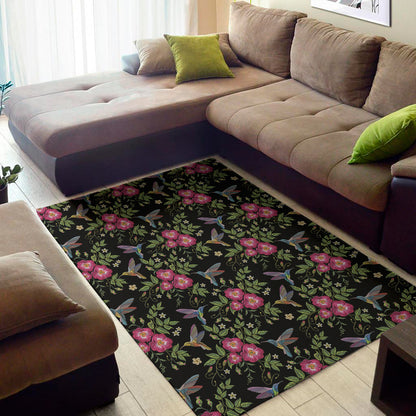 Wild Flowers And Hummingbird Print Area Rug