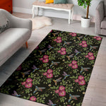 Wild Flowers And Hummingbird Print Area Rug