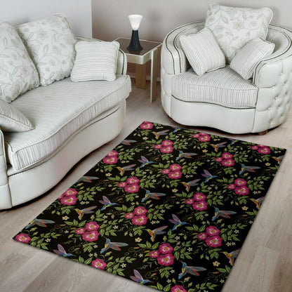 Wild Flowers And Hummingbird Print Area Rug