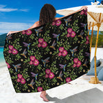 Wild Flowers And Hummingbird Print Beach Sarong Wrap