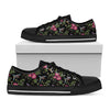 Wild Flowers And Hummingbird Print Black Low Top Shoes
