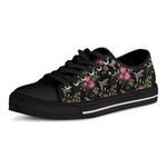 Wild Flowers And Hummingbird Print Black Low Top Shoes