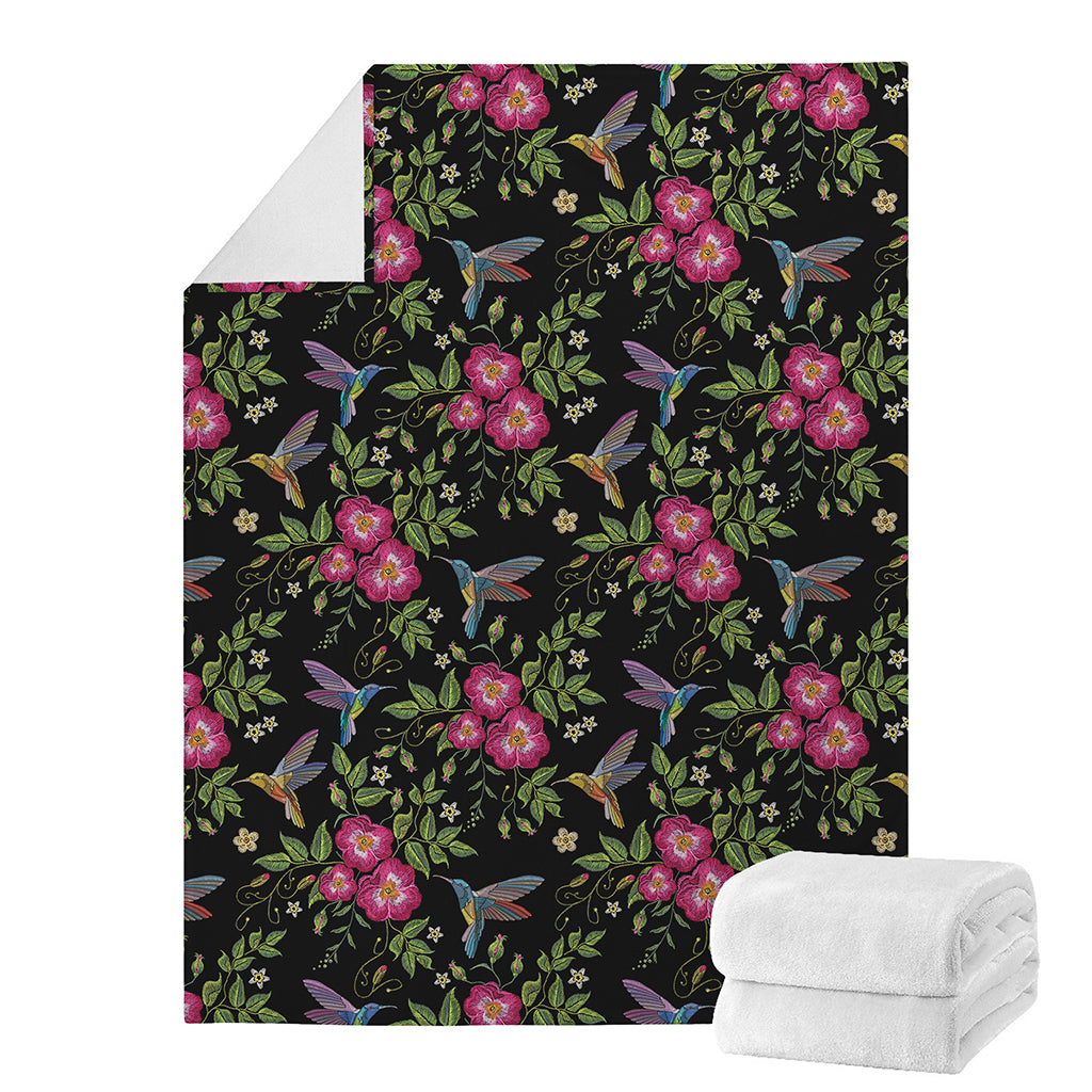 Wild Flowers And Hummingbird Print Blanket