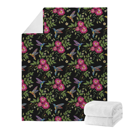 Wild Flowers And Hummingbird Print Blanket