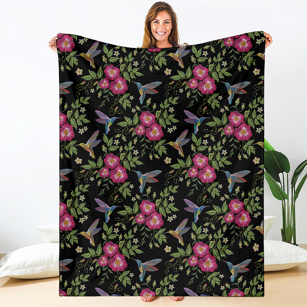 Wild Flowers And Hummingbird Print Blanket