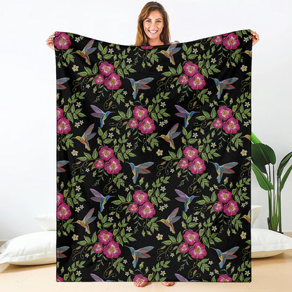 Wild Flowers And Hummingbird Print Blanket