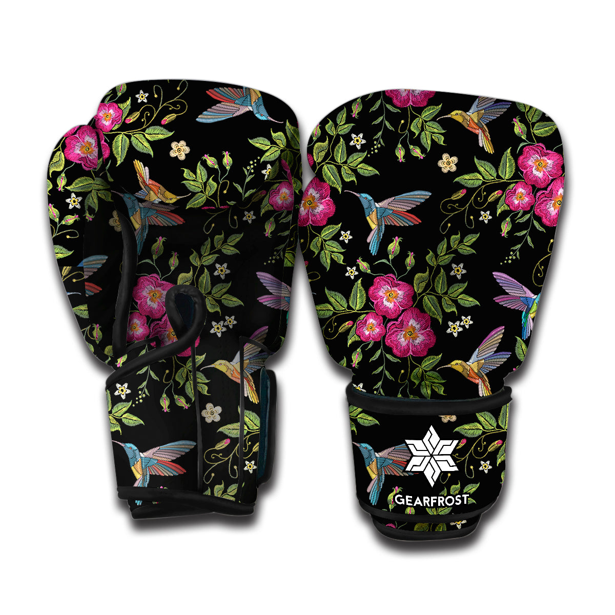 Wild Flowers And Hummingbird Print Boxing Gloves