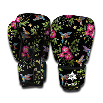 Wild Flowers And Hummingbird Print Boxing Gloves