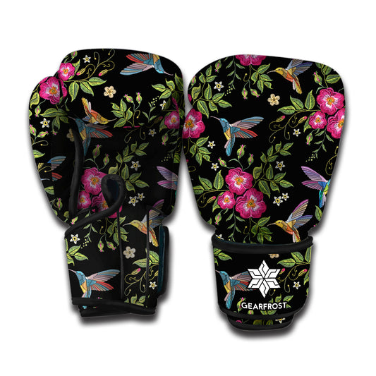 Wild Flowers And Hummingbird Print Boxing Gloves