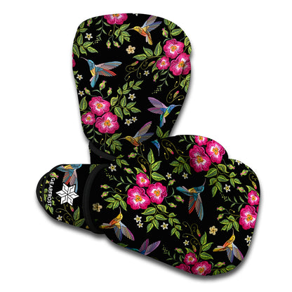 Wild Flowers And Hummingbird Print Boxing Gloves