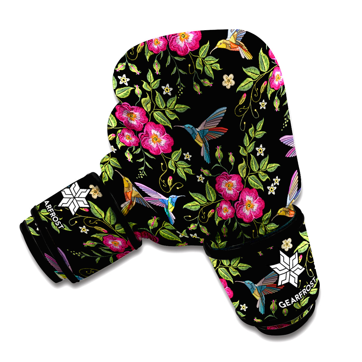 Wild Flowers And Hummingbird Print Boxing Gloves