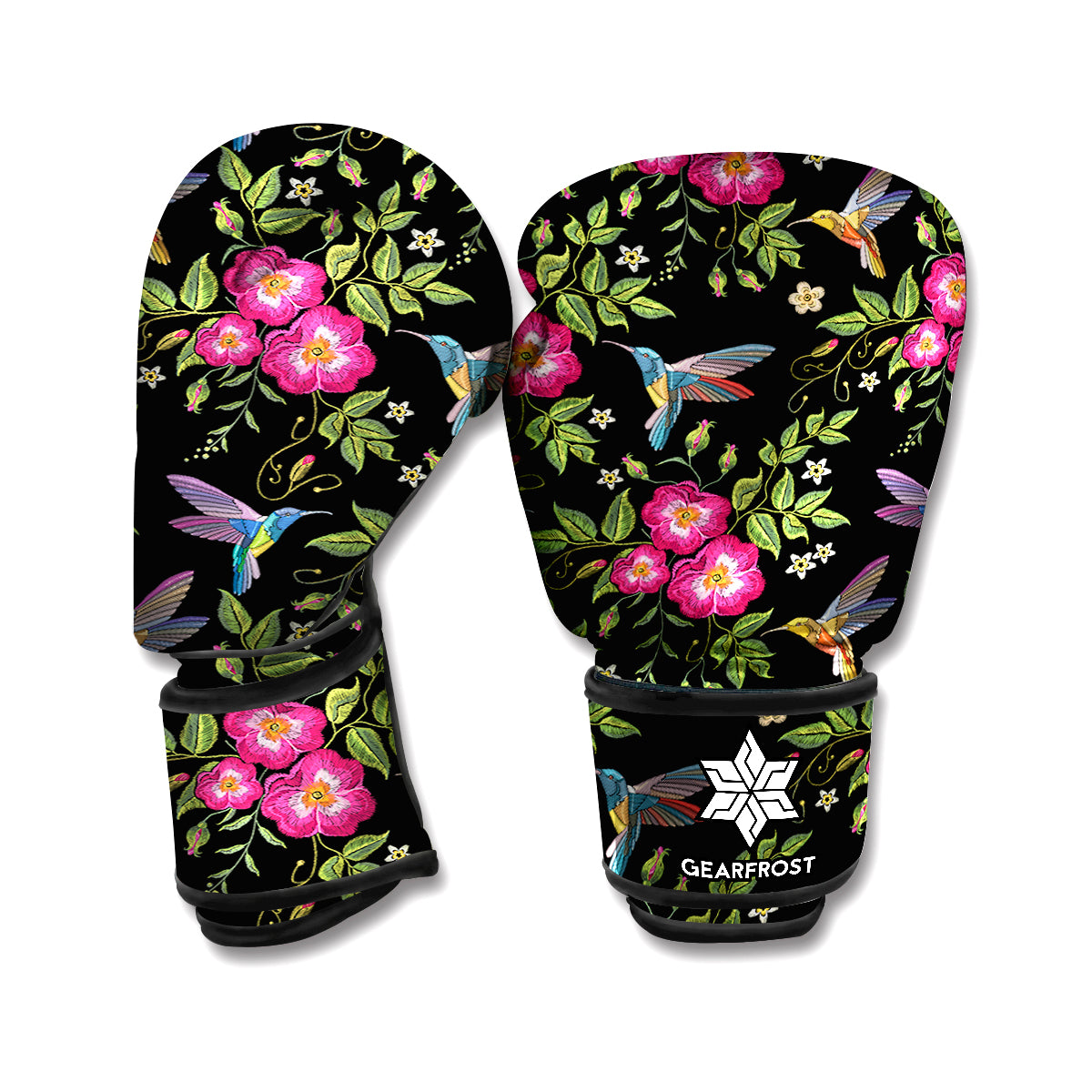 Wild Flowers And Hummingbird Print Boxing Gloves