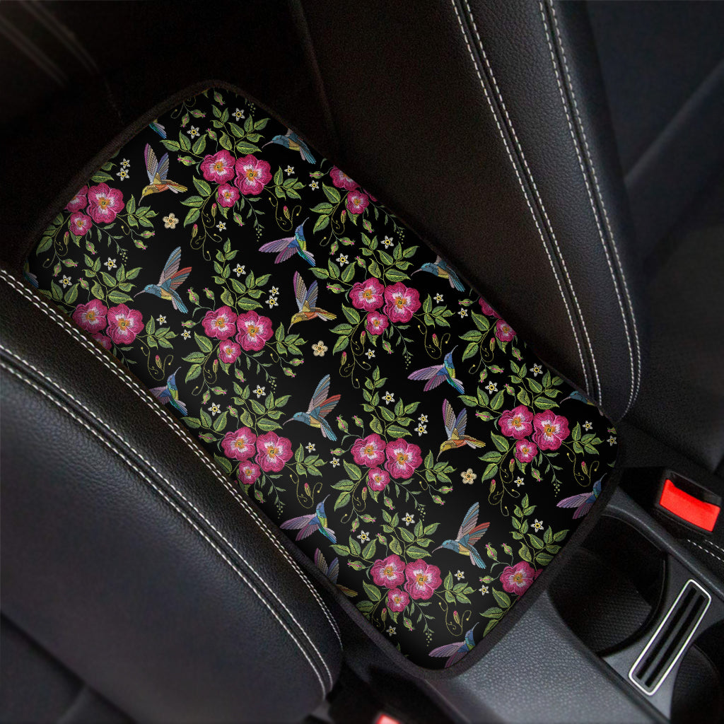 Wild Flowers And Hummingbird Print Car Center Console Cover